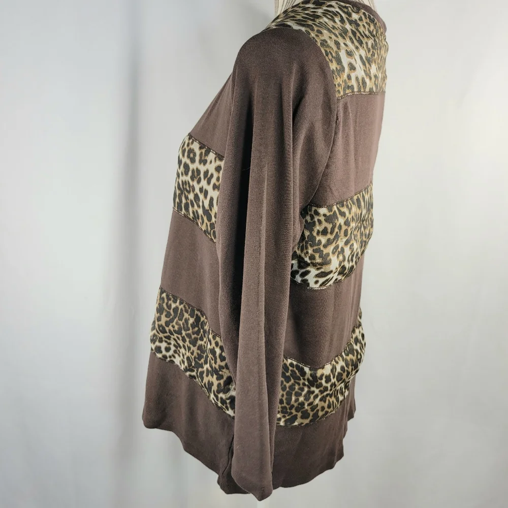 rafaella Brown Blocks of Animal Print V Neck Long Sleeve Cardigan Size XLarge